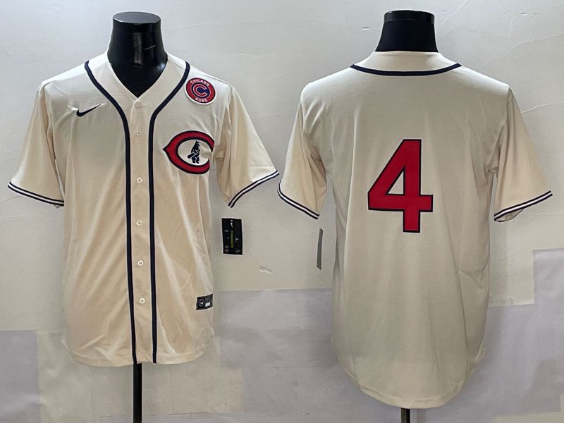 Men Chicago Cubs 4 No Name Cream Throwback 2025 Nike MLB Jersey style 6